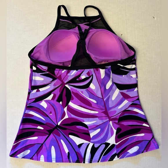 Gerry Weber razor back tankini swim top in multi purple & black Sz-XL. W15 - Picture 7 of 8